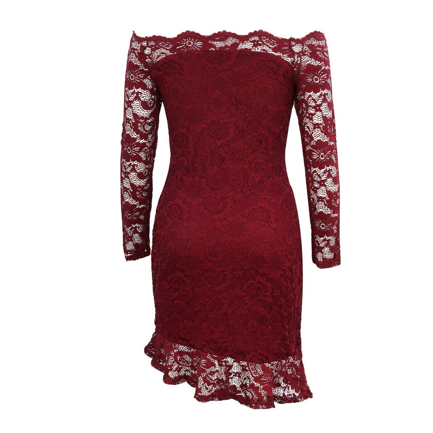 Robe Manches Dentelle Rouge
