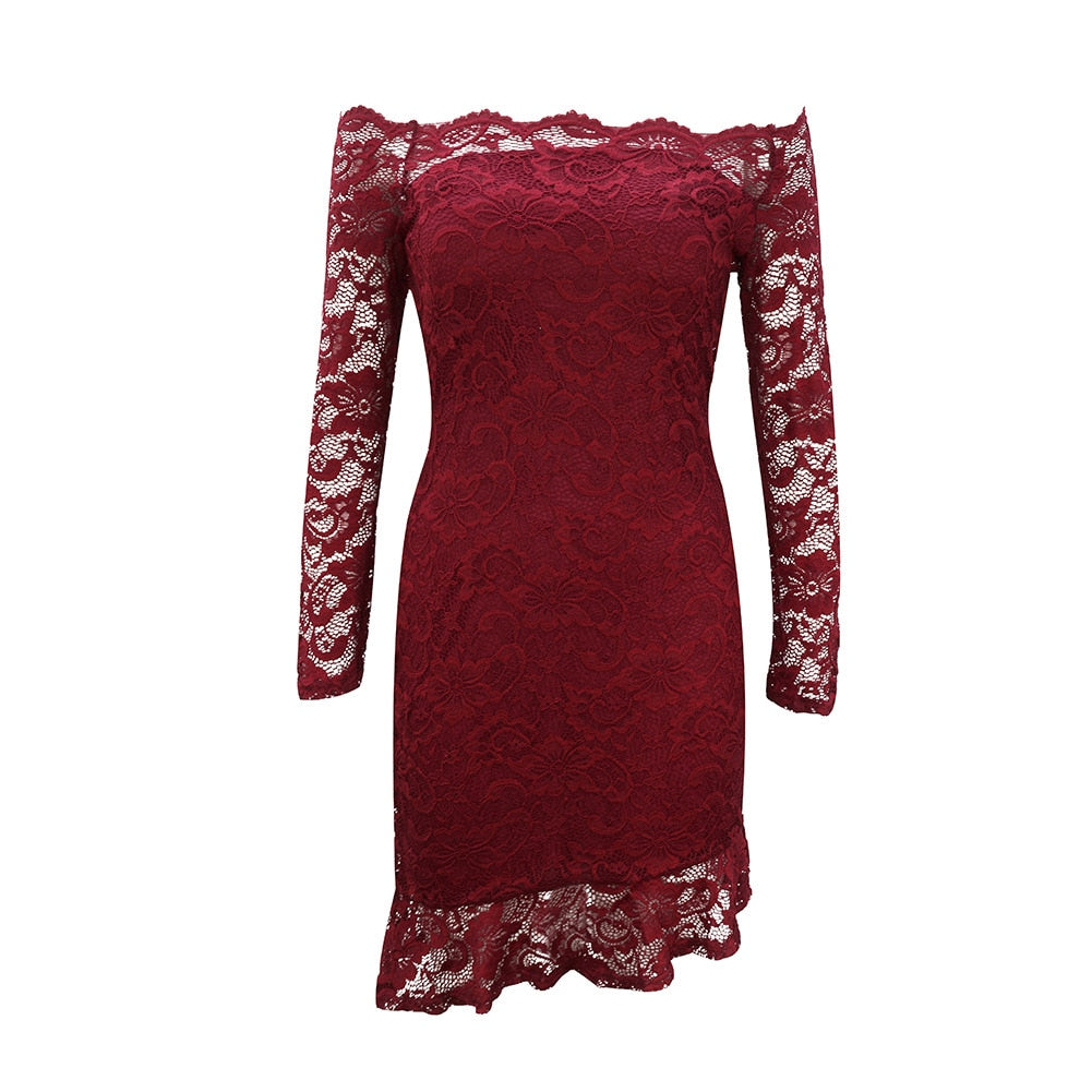 Robe Manches Dentelle Rouge Bordeaux