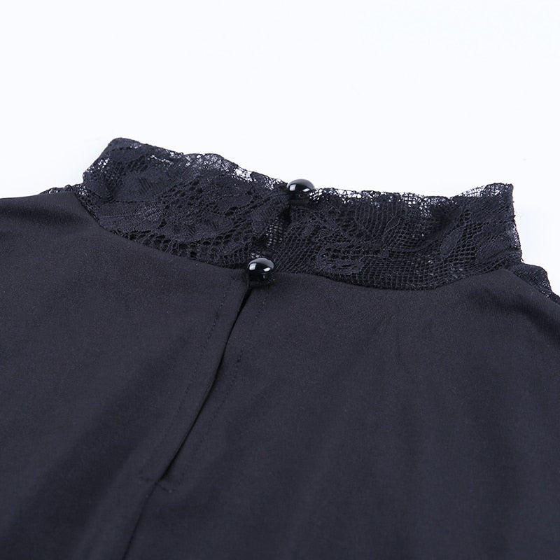 Robe Noir Dentelle Manche Longue