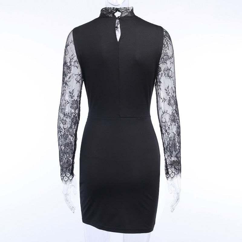 Robe Noir Dentelle Manches Longues