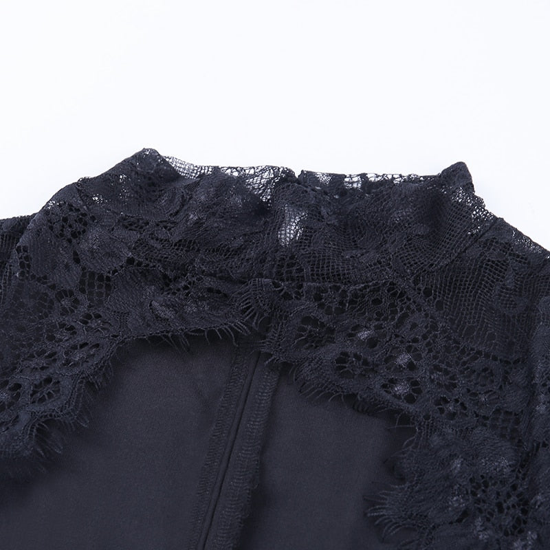 Robe Noir Dentelle Manche Longue