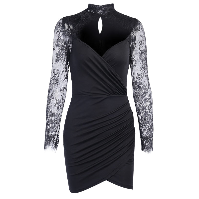 Robe Noir Dentelle Manche Longue