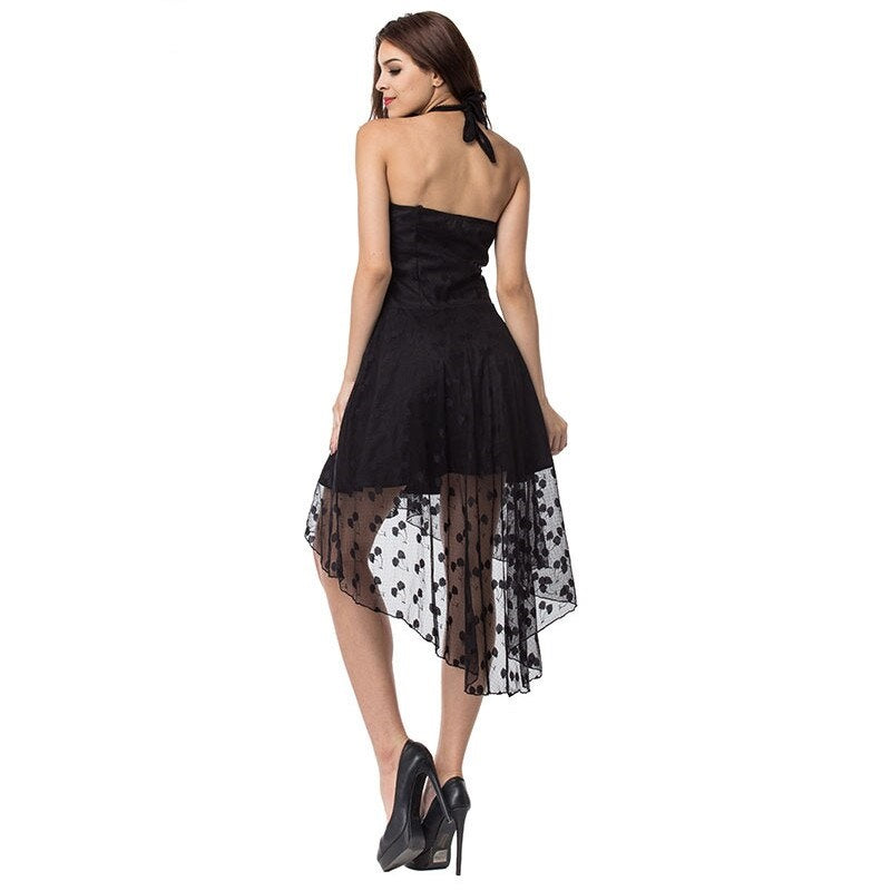 Robe Noir Dentelle Mi-Longue Femme