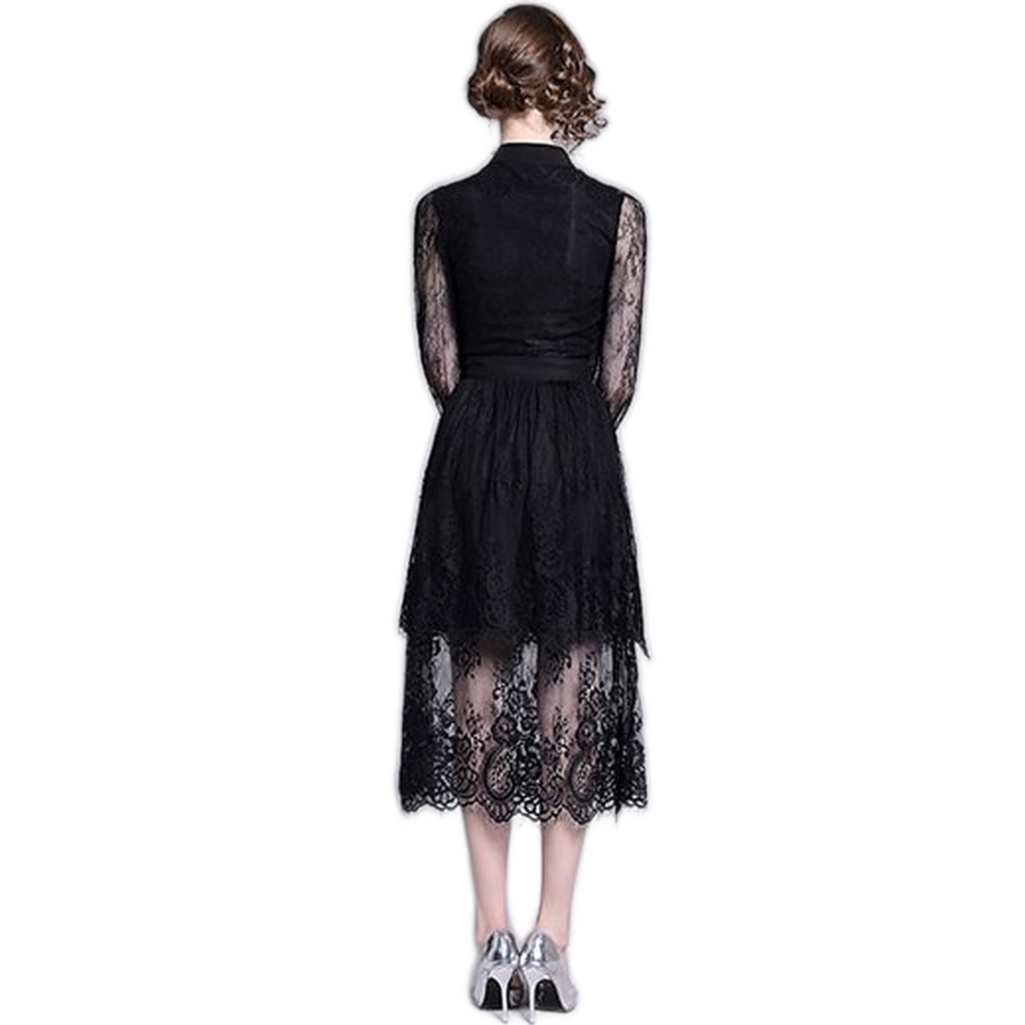 Robe Longue Noire Dentelle Femme