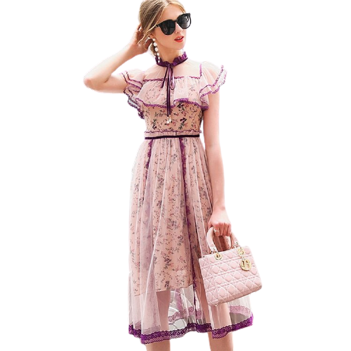 Robe Rose Poudré Dentelle Femme