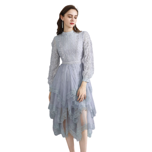 Robe de Bal Dentelle Grise Clair