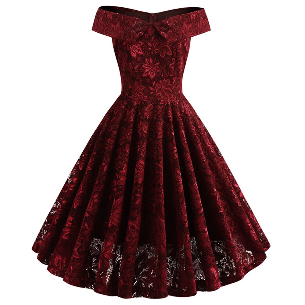 Robe de Soirée Dentelle Rouge Bordeaux