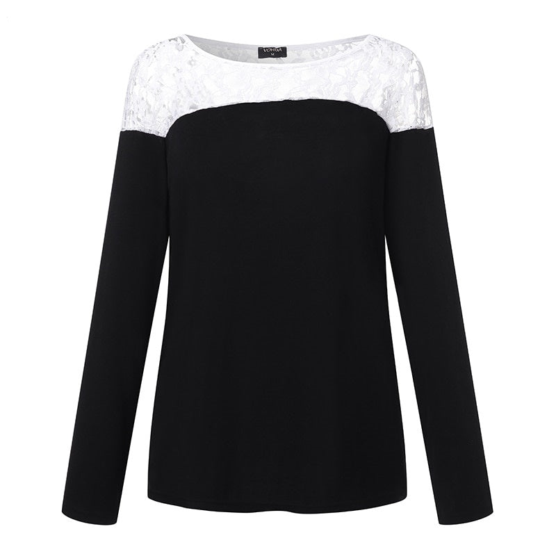 Sous-Pull Dentelle Manche Longue Noir