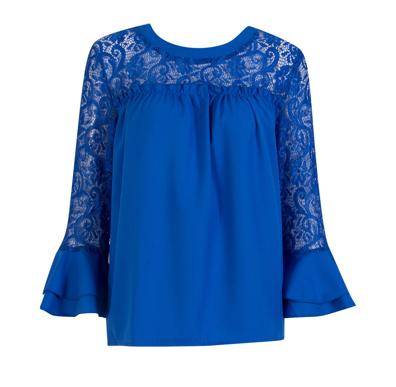 T-Shirt Dentelle Manches Longues Bleu