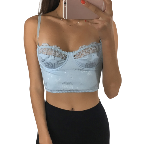 Top Dentelle Bleu Ciel Femme
