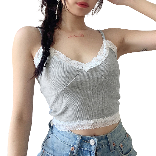 Top Dentelle Gris Femme