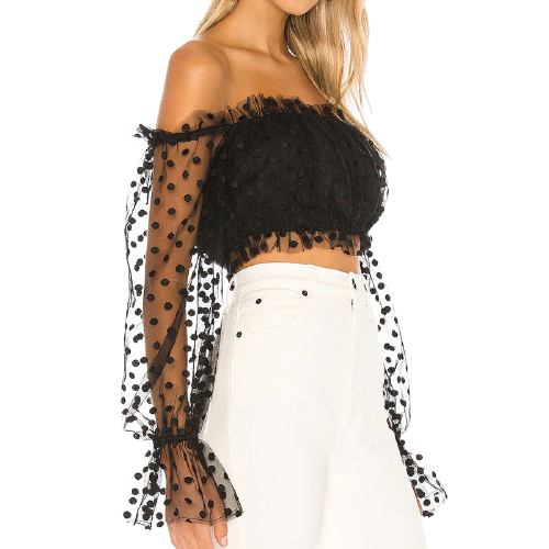 Top Dentelle Noir Manche Longue Femme