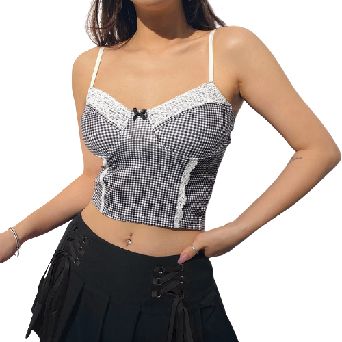 Top Dentelle Noir et Blanc Femme