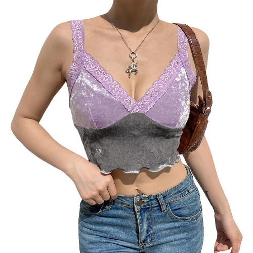 Top Dentelle Velours Violet Gris