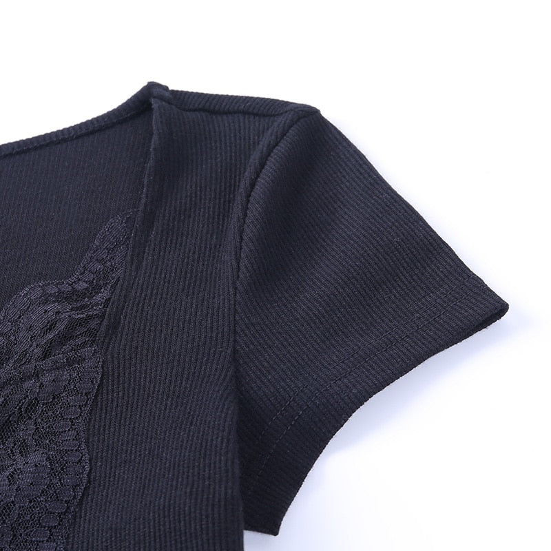Top Manche Courte Dentelle Noir