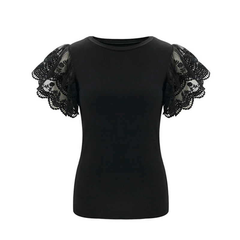 Top Manche Dentelle Noir
