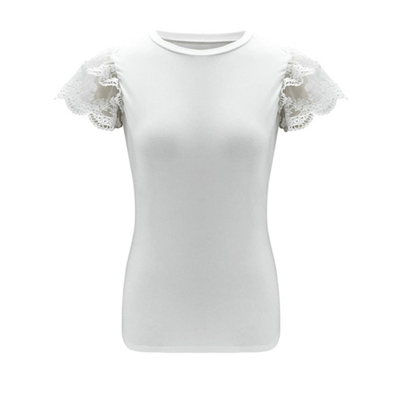Top Manche Dentelle Blanc