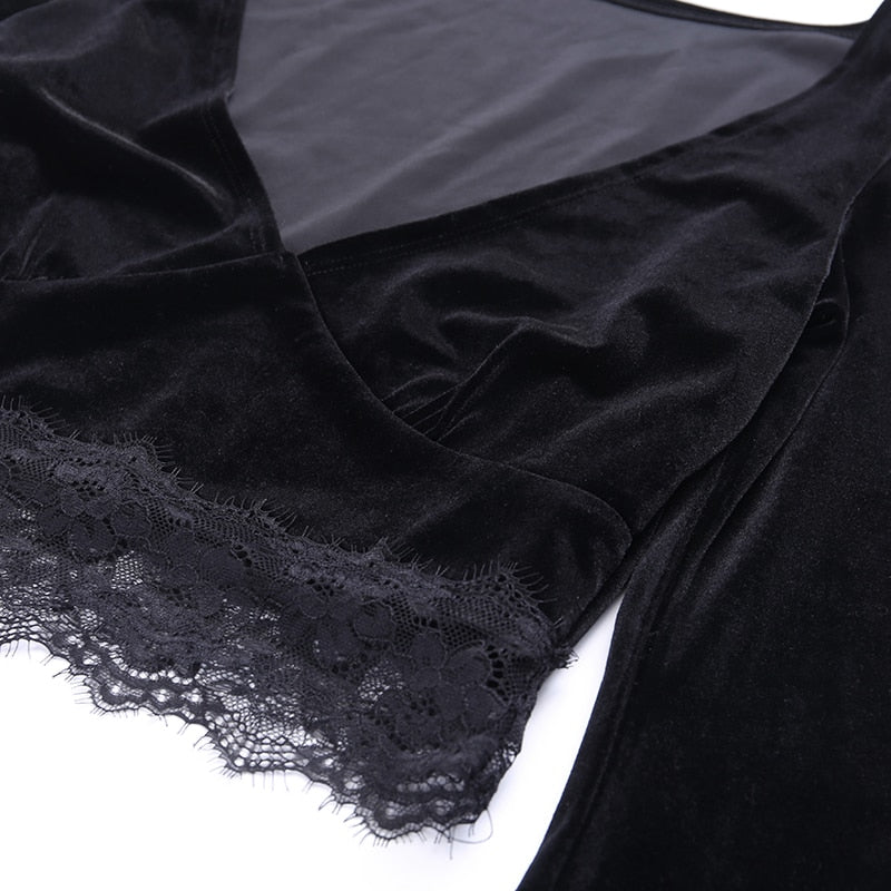 Top Manche Longue Dentelle Noir