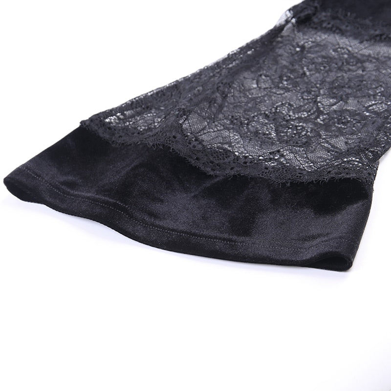 Top Manche Longue Dentelle Noir