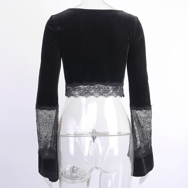 Top Manche Longue Dentelle Noire