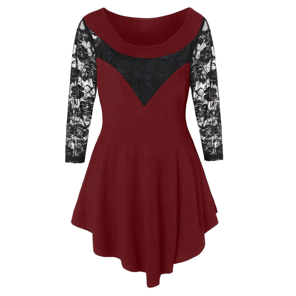 Tunique Dentelle Grande Taille Rouge Bordeaux