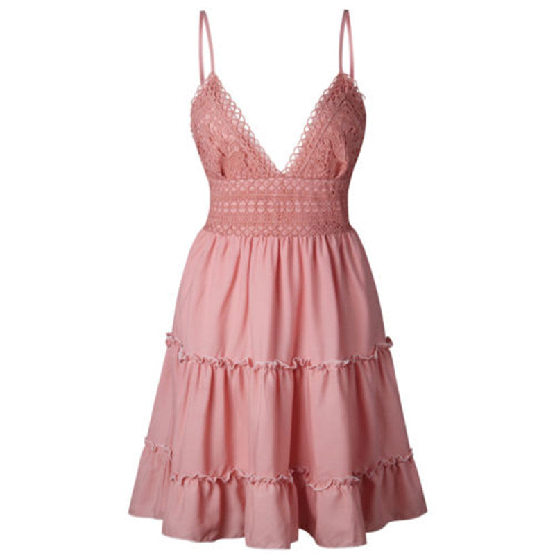Robe Dentelle Courte Rose