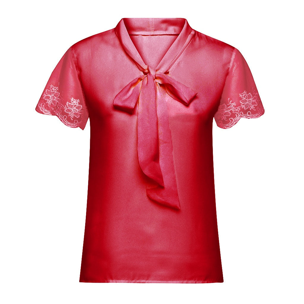 Tee Shirt Dentelle Manche Courte Rouge