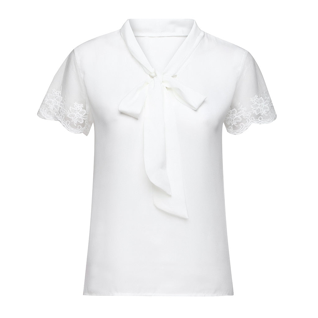 Tee Shirt Dentelle Manche Courte Blanc