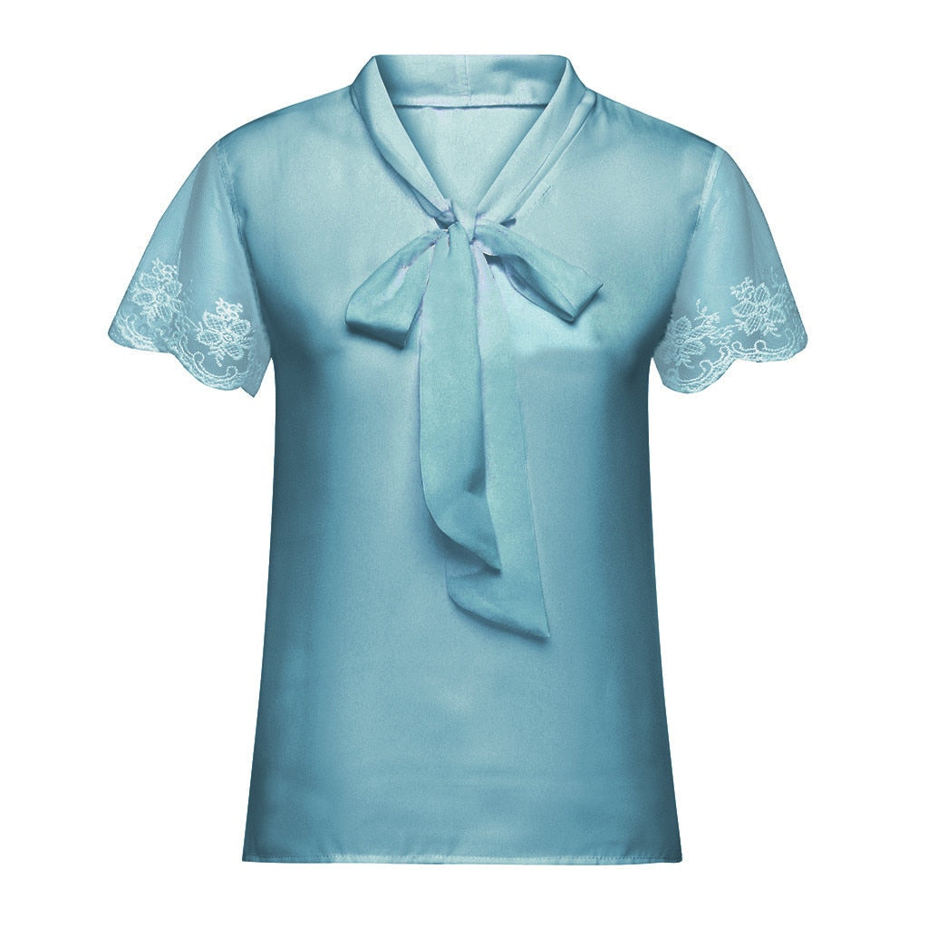 Tee Shirt Dentelle Manche Courte Bleu