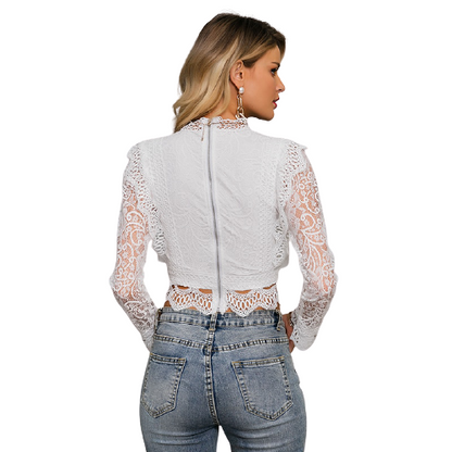 Crop Top Dentelle Blanc Manche Longue Dos
