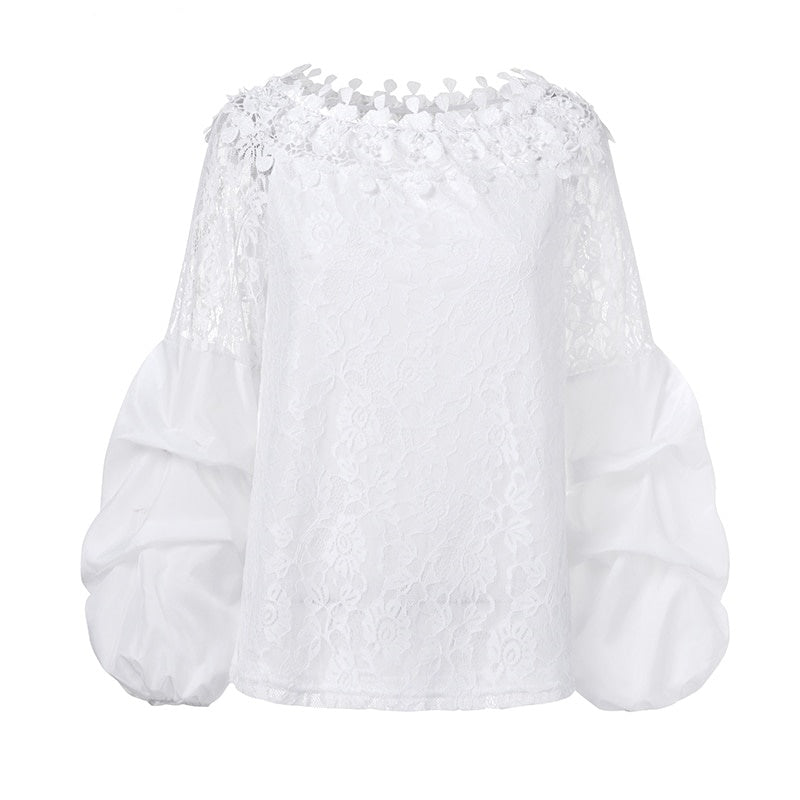 Chemisier Blanc Col V avec Manches en Dentelle Style Boho - Robes Bohemes Chemisier Blanc Col V avec Manches en Dentelle Style Boho - Robes Bohemes