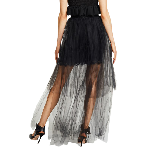 Jupe noire en dentelle fleurie taille haute, casual élégant aille Jupe noire en dentelle fleurie taille haute, casual élégant aille