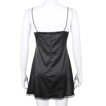 Nuisette Satin Dentelle Noire Femme
