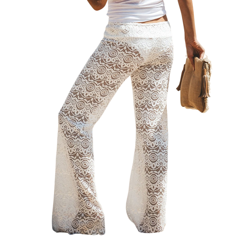 Pantalon Dentelle Femme Blanc Transparent