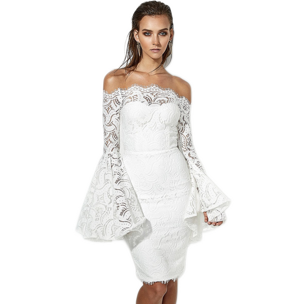 Robe Dentelle Blanc Manches Longues