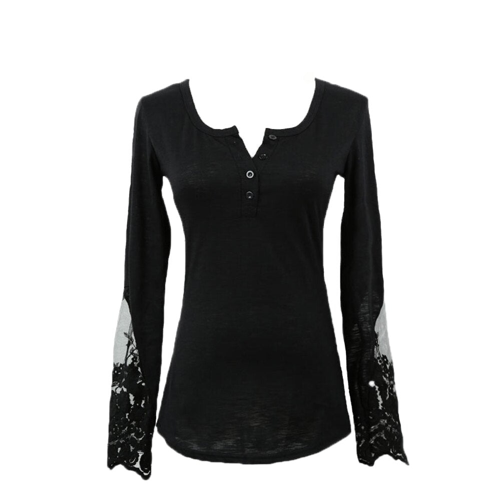 T-Shirt Manche Longue Dentelle Noir