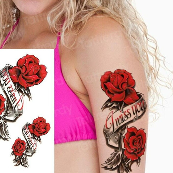 Tatouage Rose Dentelle Femme Rouge